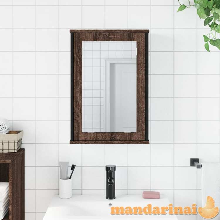 Veidrodinė vonios spintelė, ruda ąžuolo, 42x12x60cm, mediena
