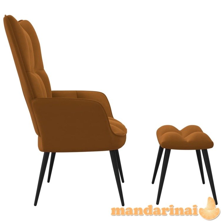 Poilsio kėdė su pakoja, rudos spalvos, aksomas