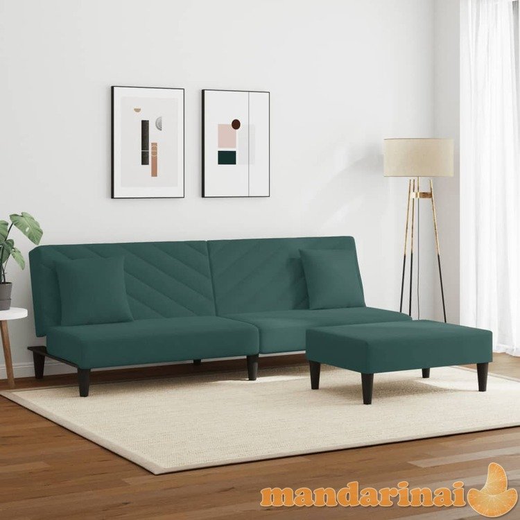 Sofos komplektas su pagalvėmis, 2 dalių, žalias, aksomas