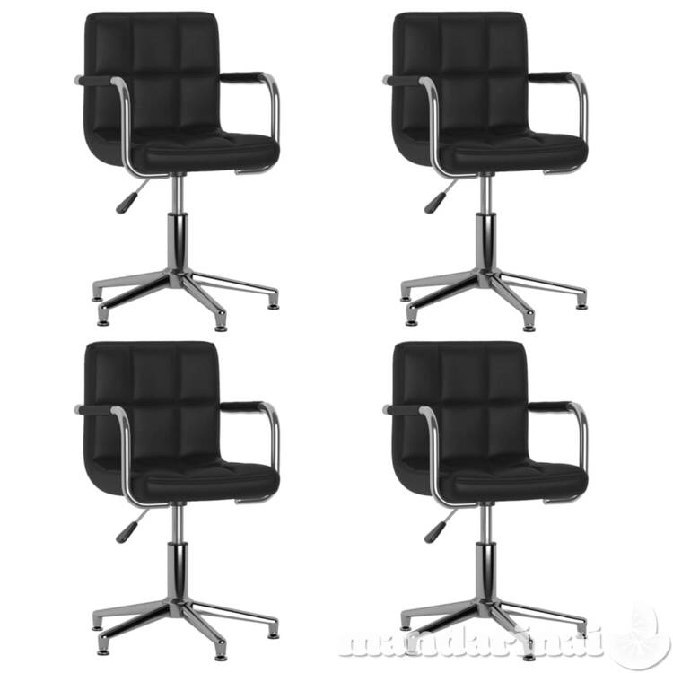 Valgomojo kėdės, 4vnt., juodos, dirbtinė oda, pasukamos