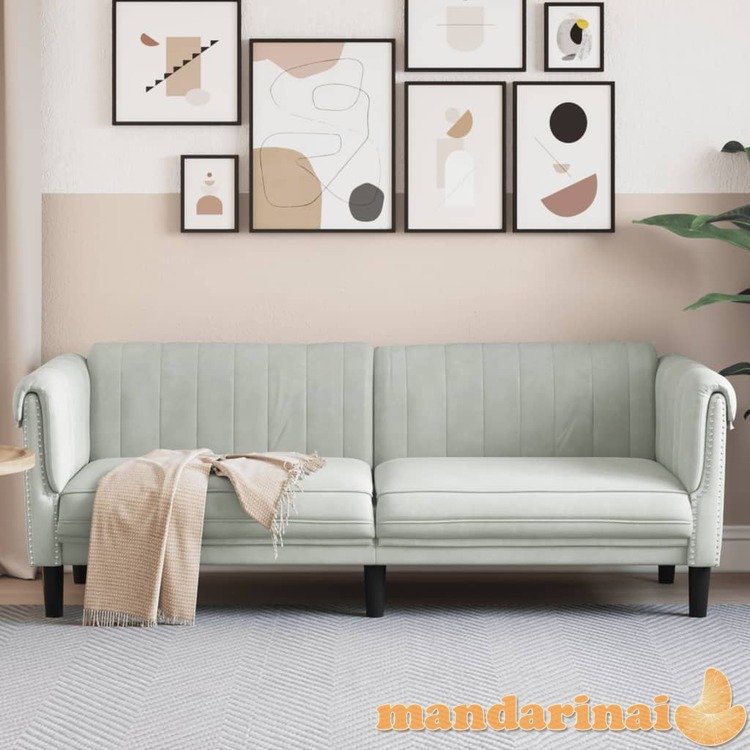 Trivietė sofa, šviesiai pilkos spalvos, aksomas