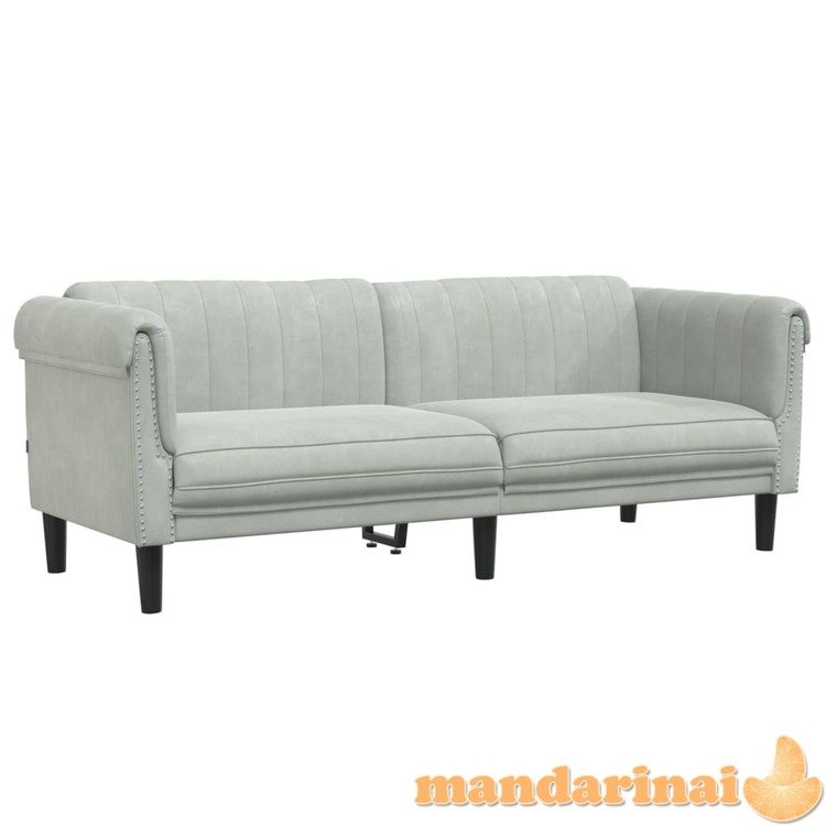 Trivietė sofa, šviesiai pilkos spalvos, aksomas