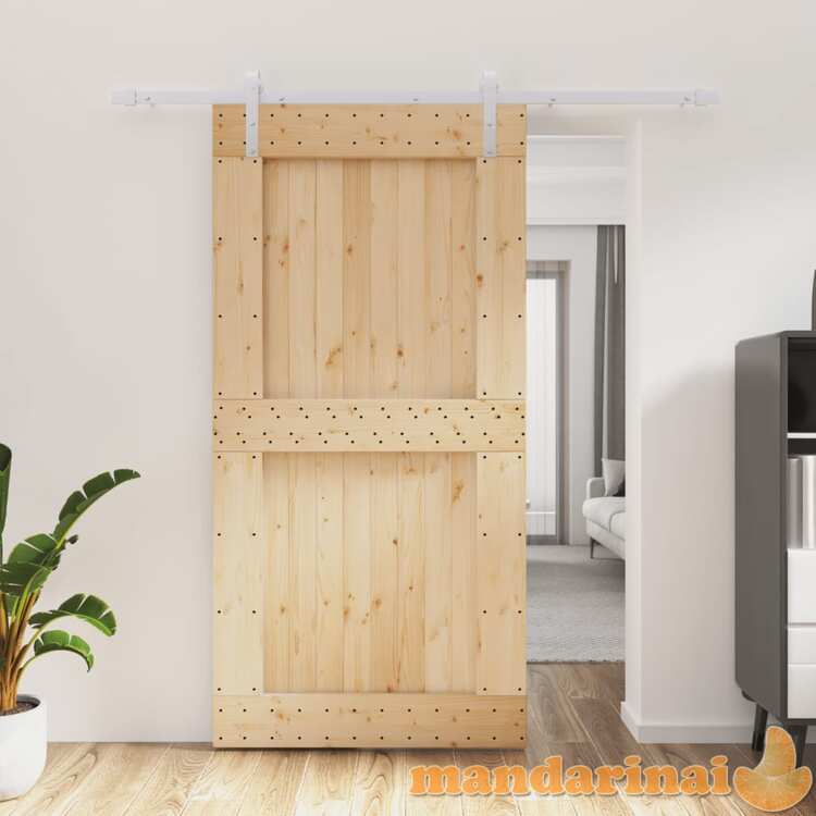 Stumdomos durys su įrangos rinkiniu, 100x210cm, pušies masyvas