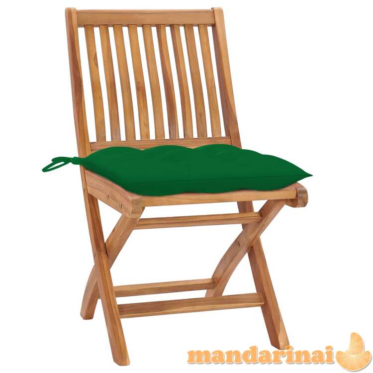 Sodo kėdės su žaliomis pagalvėlėmis, 2vnt., tikmedžio masyvas
