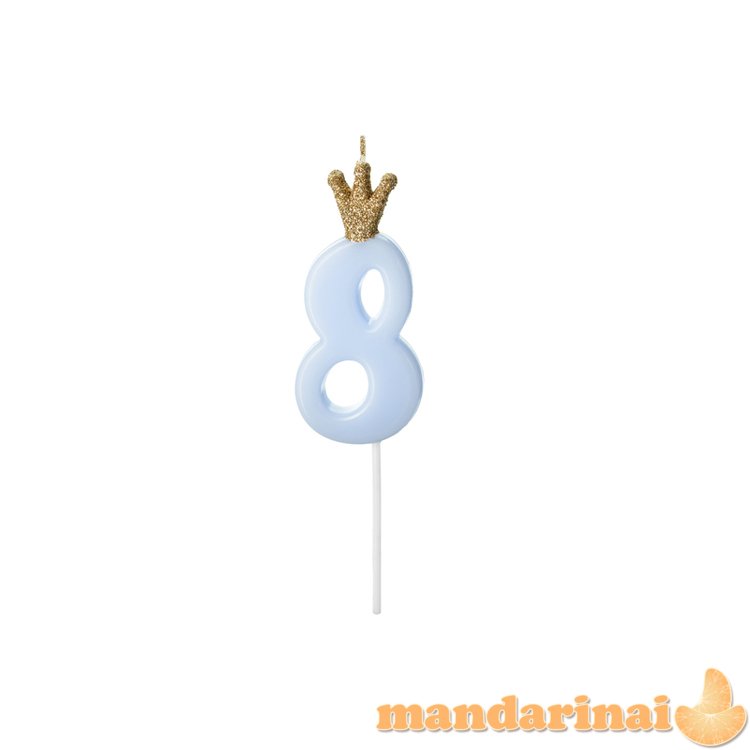 Birthday candle Number 8, light blue, 9.5cm