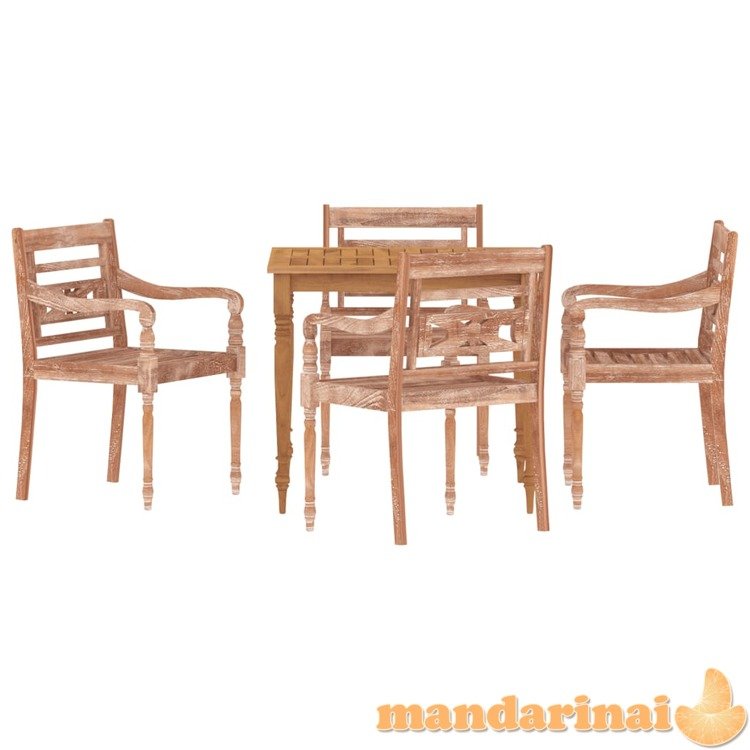 Batavia kėdės, 4vnt., baltintos, tikmedžio medienos masyvas