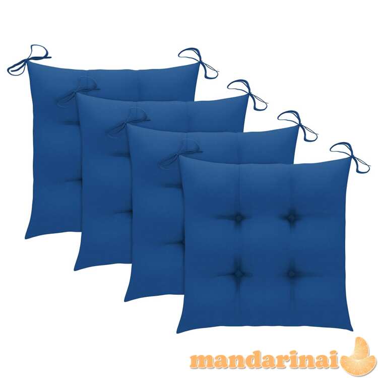 Sodo kėdės su mėlynomis pagalvėmis, 3vnt., tikmedžio masyvas
