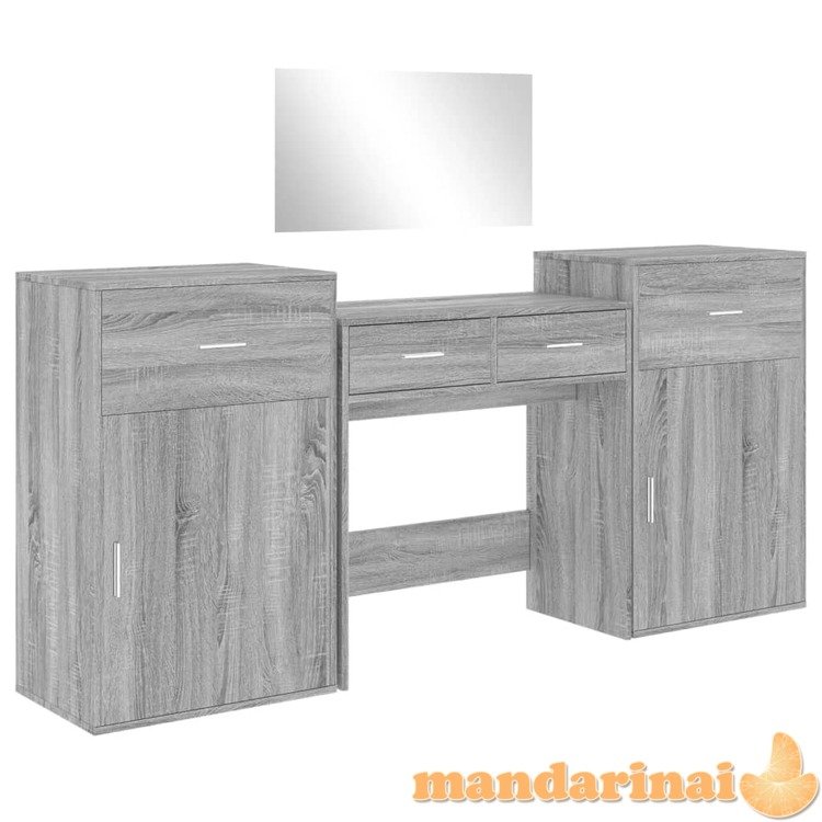 Kosmetinio staliuko komplektas, 4 dalių, pilkas ąžuolo, mediena