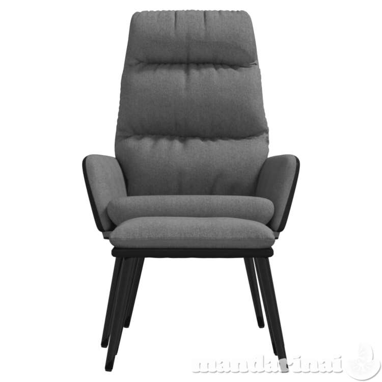 Poilsio kėdė su taburete, šviesiai pilka, audinys/dirbtinė oda