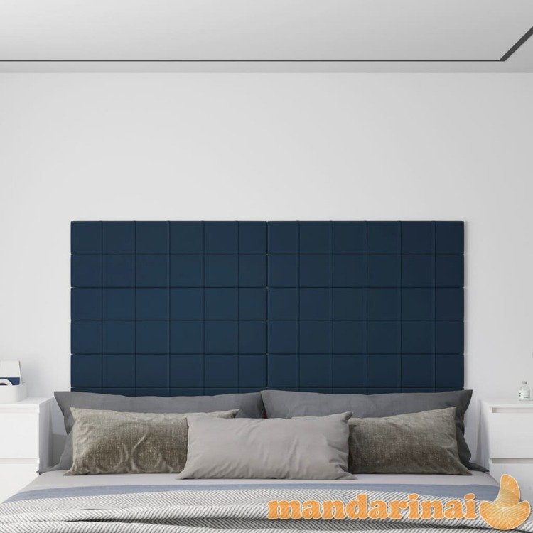 Sienų plokštės, 12vnt., mėlynos, 90x15cm, aksomas, 1,62m²