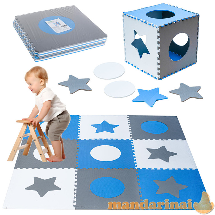 Putplasčio dėlionė vaikiška kilimėlis 180x180cm 9 vnt. pilkai mėlynos spalvos 1