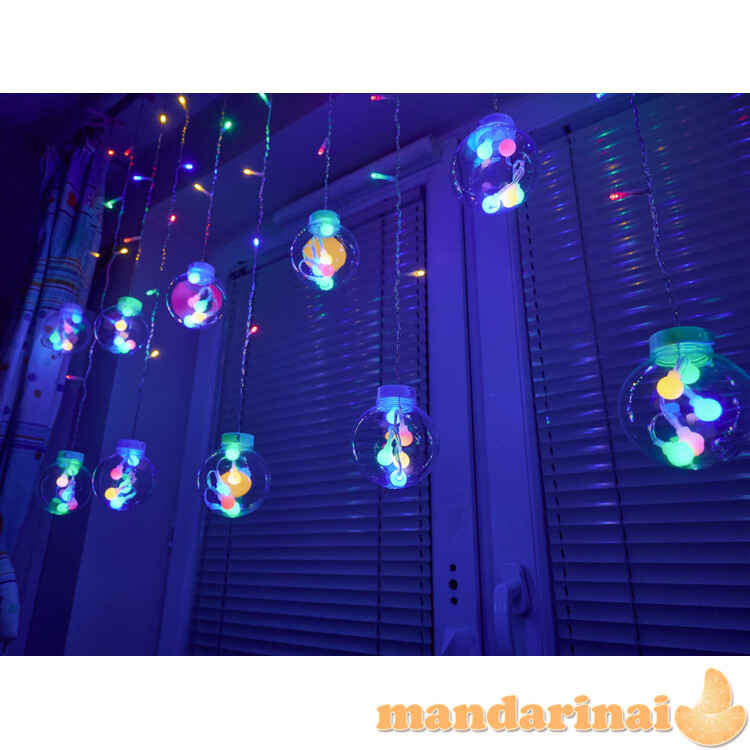 LED užuolaidiniai šviestuvai pakabinami rutuliai 3m 108LED daugiaspalviai 3