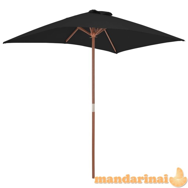 Lauko skėtis su mediniu stulpu, juodos spalvos, 150x200cm