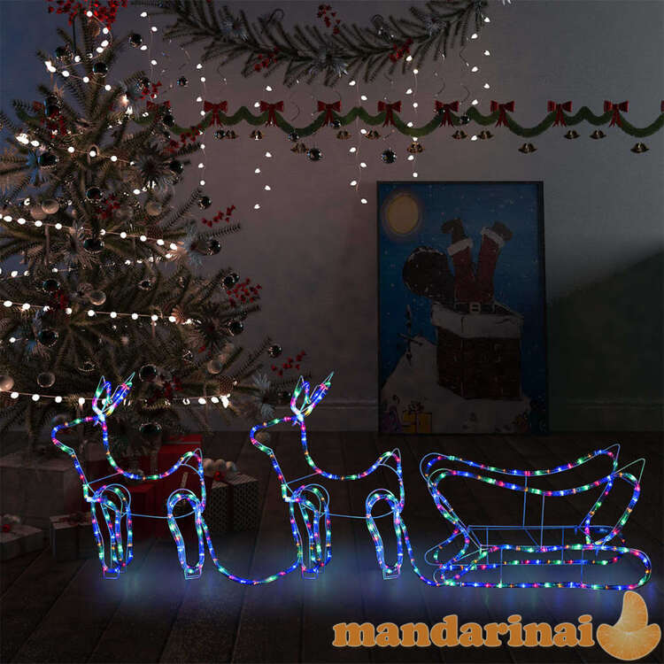 Kalėdinė lauko dekoracija elniai ir rogės, 576 led lemputės