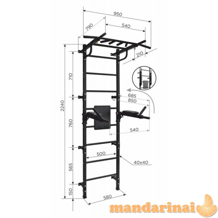 Sporto kompleksas (gimnastikos sienelė) START juodas, 224x58cm 1