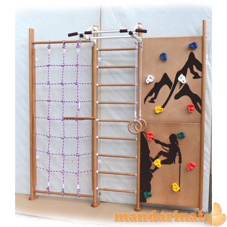Medinė &scaron;vedi&scaron;ka gimnastikos sienelė SANRO ROCK CLIMBER natūrali, 243x238cm