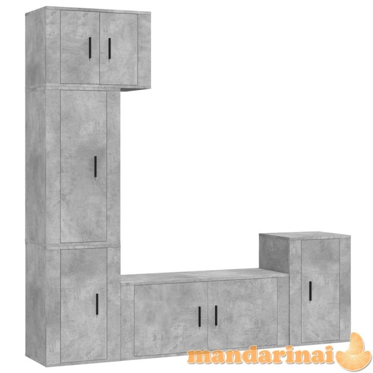 Tv spintelių komplektas, 5 dalių, betono pilkas, mediena