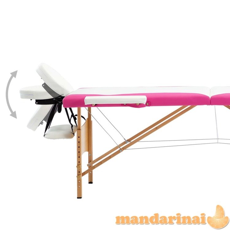 Sulankstomas masažo stalas, baltas ir rožinis, mediena, 2 zonų