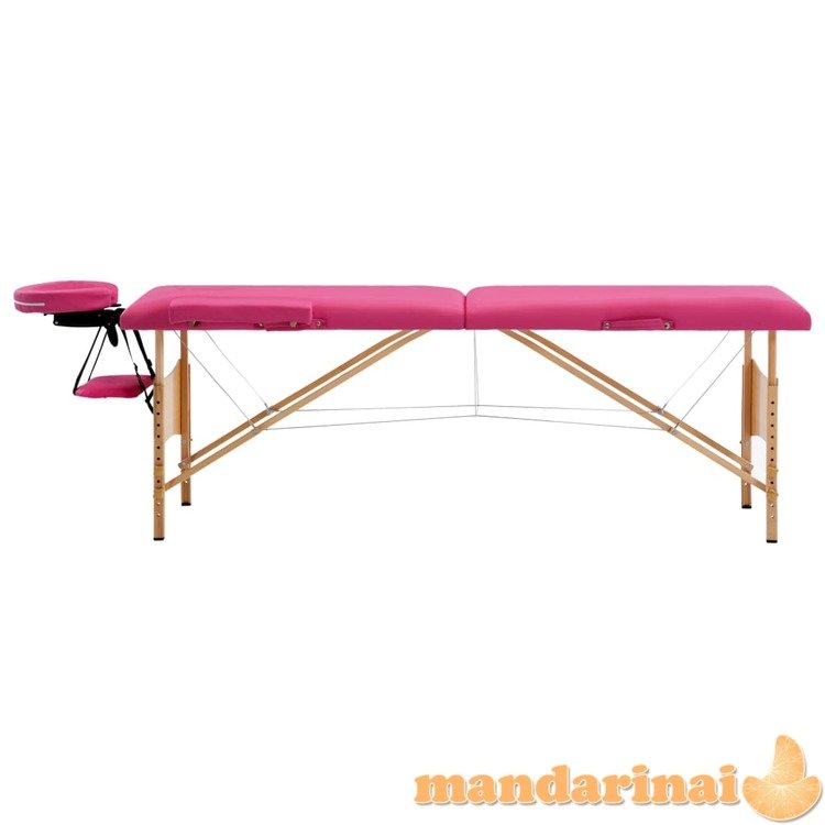 Sulankstomas masažo stalas, rožinės spalvos, mediena, 2 zonų