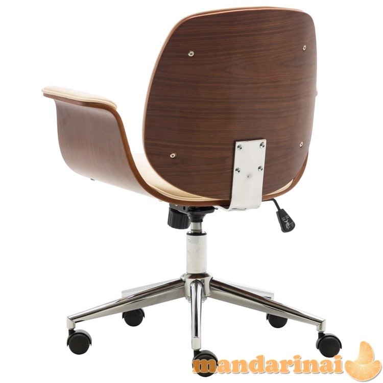 Biuro kėdė, kreminės sp., išlenkta mediena ir dirbtinė oda