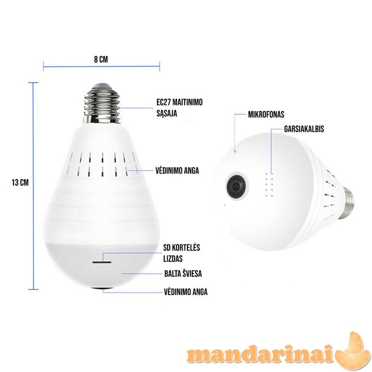 Panoraminė 1080P WIFI kamera-lempa