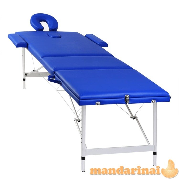 Sulankstomas masažo stalas, rėmas iš aliuminio, 3 zonų, mėlynas