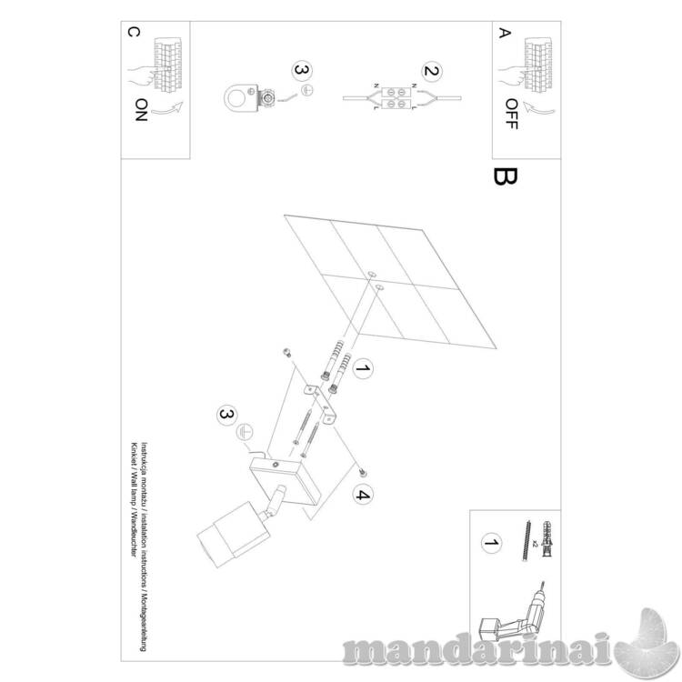 Sieninis šviestuvas „Nero Black“/„Chrome“ 4