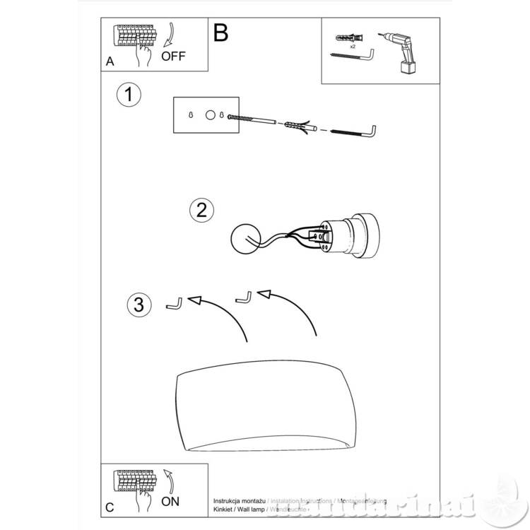 Lakuotas Sieninis šviestuvas pontijus baltas blizgesys