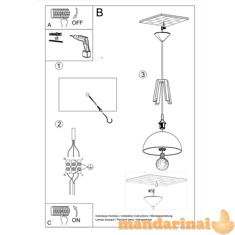 Pakabinama lemputė Casco juoda/natūrali mediena
