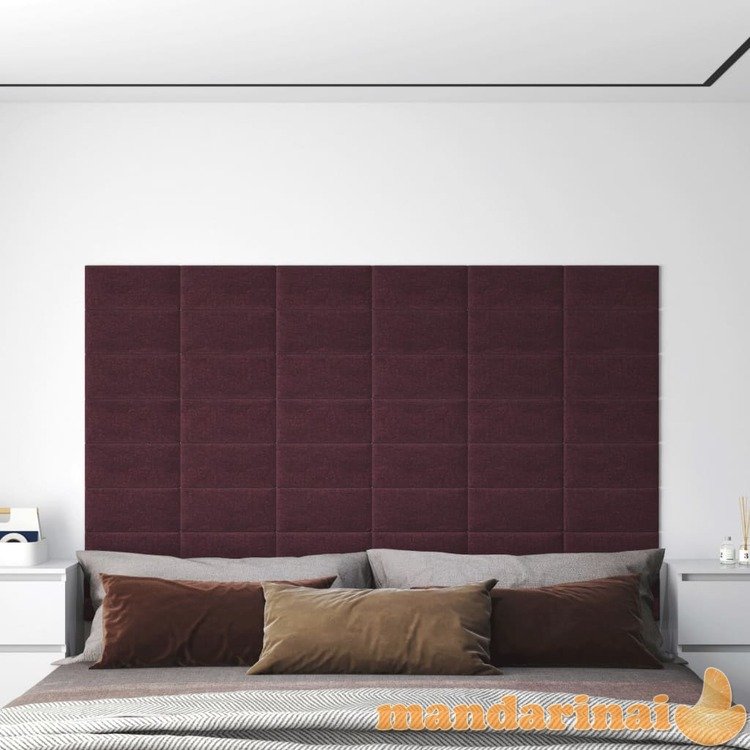 Sienų plokštės, 12vnt., violetinės, 30x15cm, audinys, 0,54m²