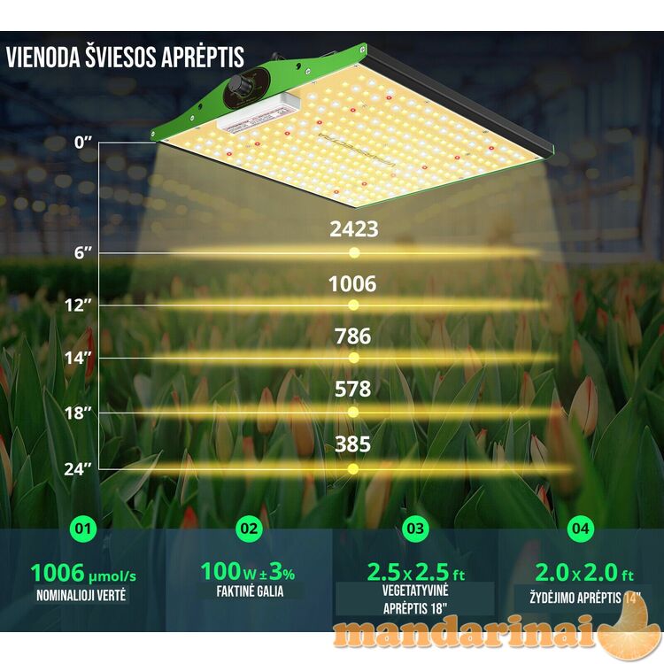 100W pilno spektro šviestuvas augalų auginimui