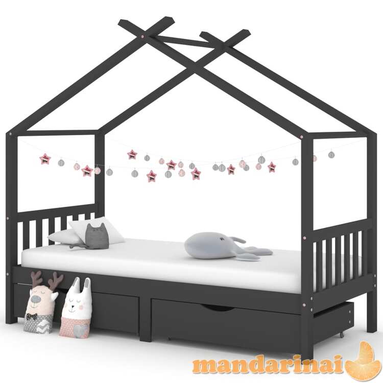 Vaikiškos lovos rėmas su stalčiais, pilkas, 90x200cm, pušis