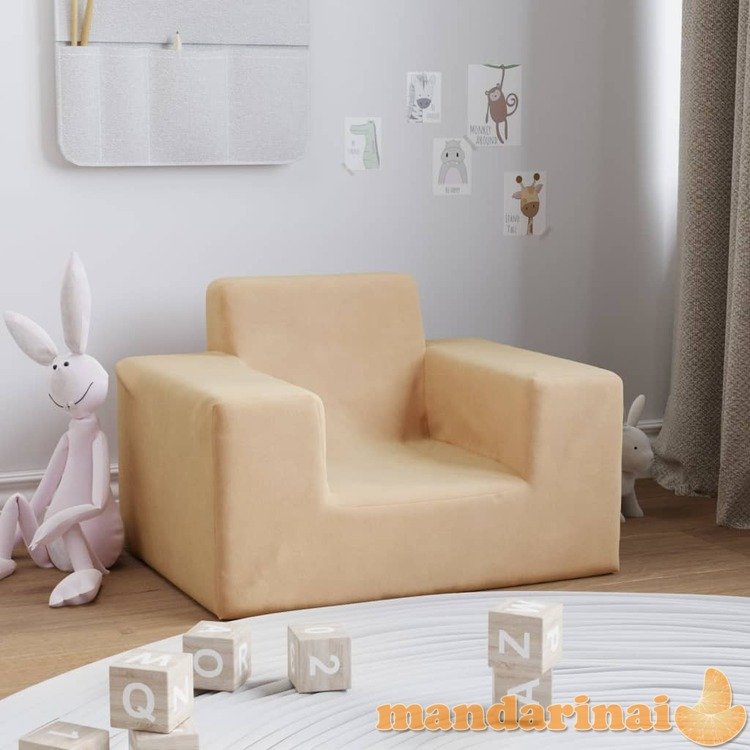 Vaikiška sofa, kreminės spalvos, minkštas pliušas