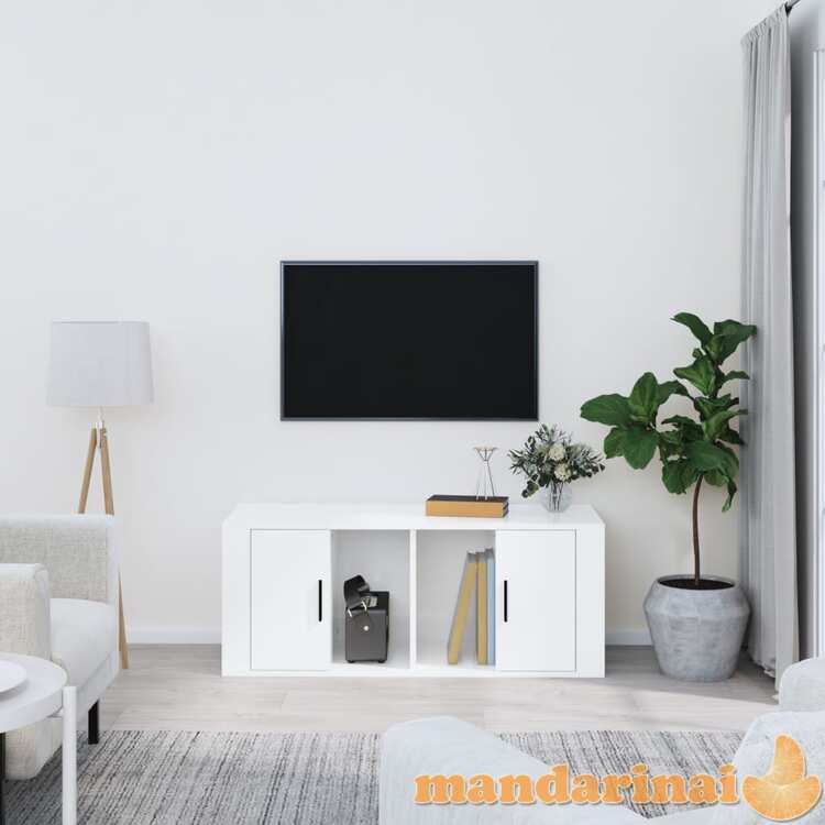 Televizoriaus spintelė, balta, 100x35x40cm, mediena, blizgi