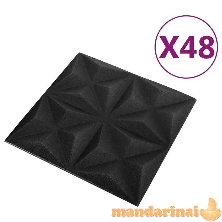 3d sienų plokštės, 48vnt., origami juodos, 50x50cm, 12m²