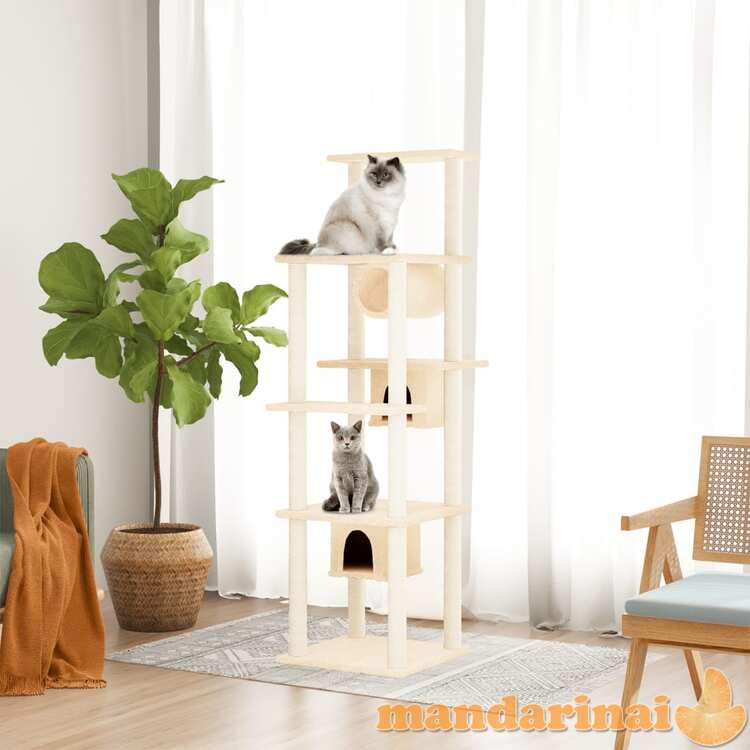 Draskyklė katėms su stovais iš sizalio, kreminės spalvos, 169cm