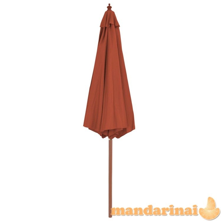 Lauko skėtis su mediniu stulpu, 300 cm, terakotos spalvos