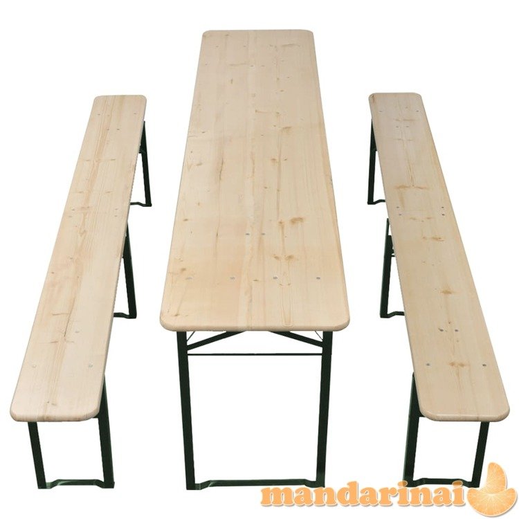 Sulankstomas alaus stalas su 2 suolais, 220cm, eglės mediena