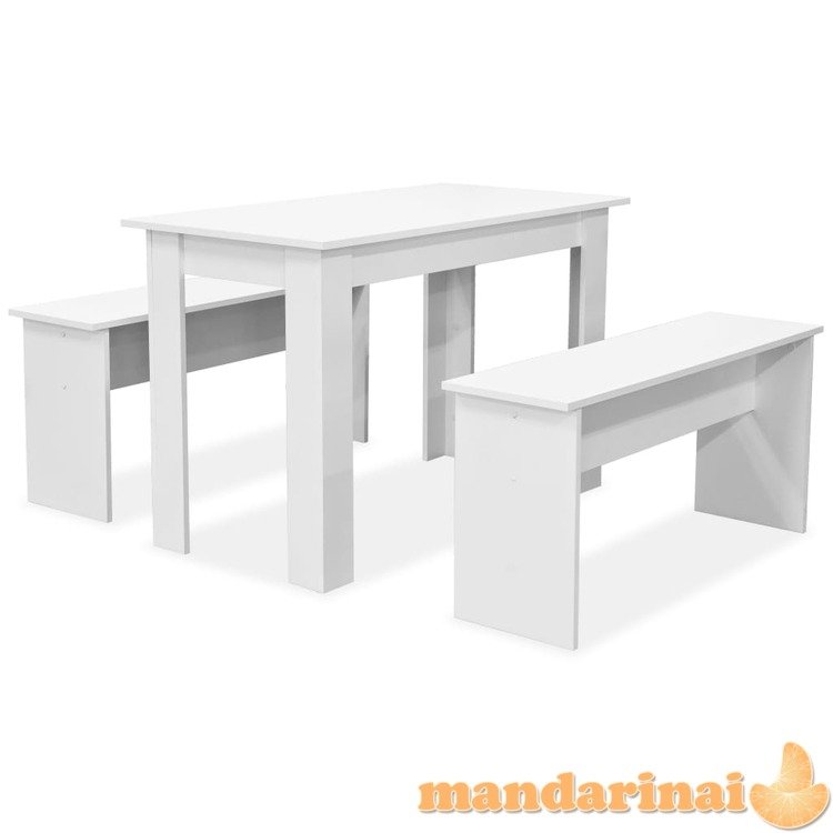 Valgomojo stalas su suolais, 3vnt, med. drožlių plokštė, balta