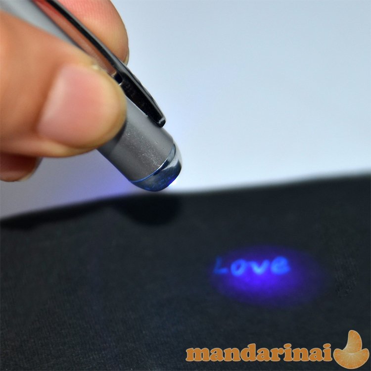 Sidabrinis nematomo rašalo rašiklis su UV lempute