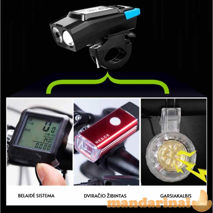 Daugiafunkcinis dviračio kompiuteris su žibintais