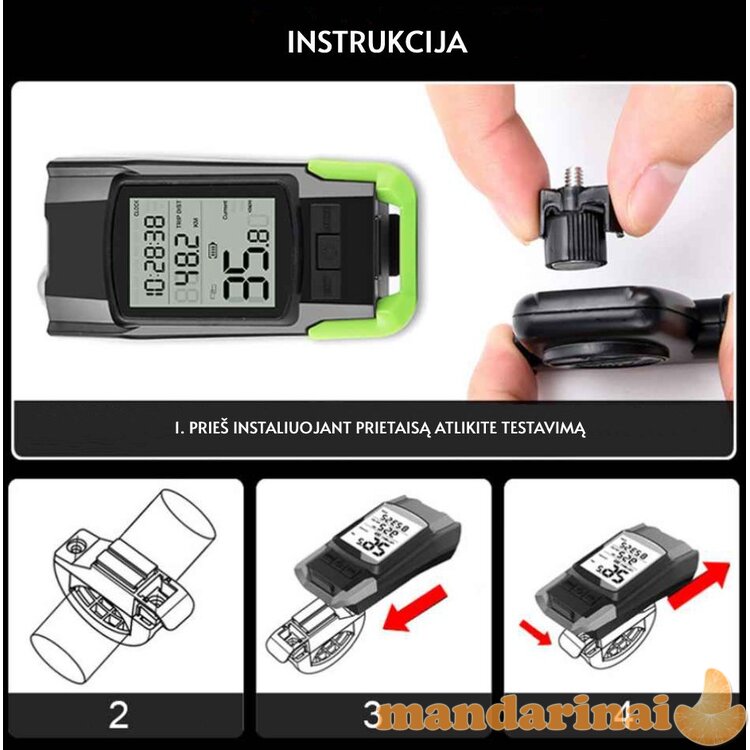 Daugiafunkcinis dviračio kompiuteris su žibintais