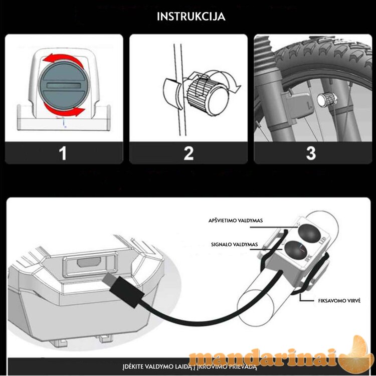 Daugiafunkcinis dviračio kompiuteris su žibintais