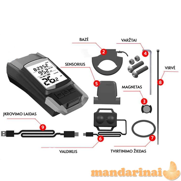 Daugiafunkcinis dviračio kompiuteris su žibintais