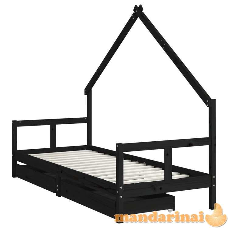 Vaikiškos lovos rėmas su stalčiais, juodas, 80x200cm, pušis