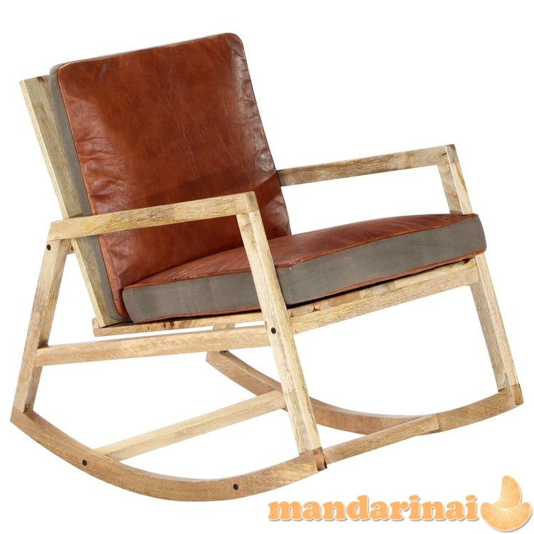 Supama kėdė, ruda, tikra oda ir mango masyvas