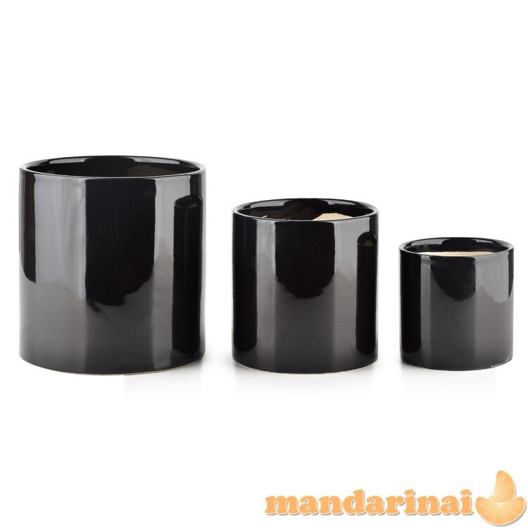 „Neva Black Set 3 Pots XL“: 14xh15 L: 11,5xh11,5 m: 8,5xh8,5cm puodai