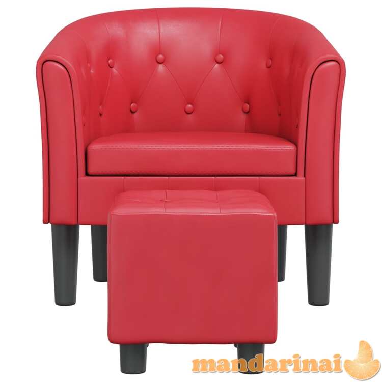 Krėslas su pakoja, raudonos spalvos, dirbtinė oda