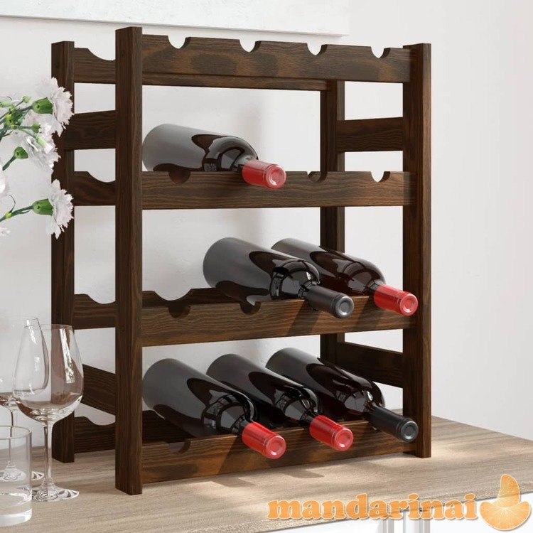 Vyno laikiklis 16 butelių, rudas, pušies medienos masyvas