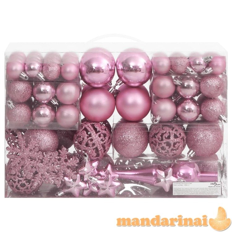 Kalėdinių žaisliukų rinkinys, 111vnt., rožiniai, polistirenas